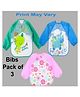 Sparkle Joy Full Sleeves Washable PVC Waterproof Printed Apron/Bibs Pack of 3-(Print May Vary)