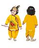 Sarvda Cotton Woven Janmashtami Theme Full Sleeves Lord Krishna Printed Costume Set With Kundal Mala & Morpankh - Yellow
