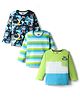 Babyhug 100% Cotton Knit Full Sleeves T-Shirt with Stripes & Animal Print Pack of 3 - Navy Blue & Green