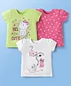 Doodle Poodle 100% Cotton Knit Half Sleeves T-Shirts With Cat & Heart Print Pack of 3 - Pink White & Limegreen