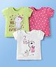 Doodle Poodle 100% Cotton Knit Half Sleeves T-Shirts With Cat & Heart Print Pack of 3 - Pink White & Limegreen