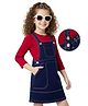 Hola Bonita Cotton Rib Knit Three Fourth Sleeves Top with Knee Length Denim Dungaree Dress - Blue & Red