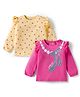 Doodle Poodle 100% Cotton Knit Full Sleeves Top With Frill Detailing Heart & Bow Print Pack of 2  - Yellow & Pink