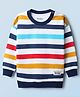 Honeyhap Premium  100% Cotton Knit Full Sleeves Pullover Sweatshirt with Bio Finish & Stripes - Bright White Navy Peony High Risk Red & Golden Orange