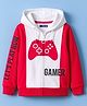 Pine Kids Cotton Knit Full Sleeves Cut & Sew Hooded SweatJacket Gaming Print - Red
