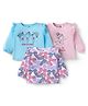 Doodle Poodle 100% Cotton Knit Full Sleeves Tops with Bow & Ballerina Print & Frill Detailing Pack of 3 -Baby Pink White & Light Blue