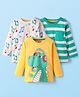 Babyhug 100% Cotton Knit Full Sleeves T-Shirts with Dino Print & Stripes Pack of 3 - Yellow & Light Green