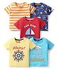 Doodle Poodle 100% Cotton Knit Half Sleeves T-Shirts With Stripes & Nautical Print Pack of 5 - Navy Blue Red & Yellow