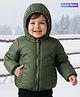 Babyoye Woven Full Sleeves Solid Hooded Padded Jacket - Green