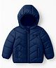 Babyoye Woven Full Sleeves Solid Coloured Hooded Padded Jacket - Navy Blue