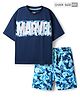 Pine Kids Marvel Single Jersey Knit Drop Shoulder Half Sleeves T-Shirt & Shorts Set with Avengers Graphics & Camouflage Print - Blue