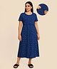 Putchi Cotton Knit Half Sleeves Abstract Printed Maternity Dress With Two Layer Lift Nursing Access - Blue