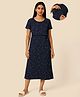 Putchi Cotton Knit Half Sleeves Constellations Printed Maternity Dress With Two Layer Lift Nursing Access - Navy Blue