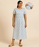 Putchi Cotton Knit Half Sleeves Flamingo Printed Maternity Dress With Two Layer Lift Nursing Access - Teal Blue