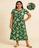 Putchi Cotton Knit Half Sleeves Leaves Printed Maternity Dress With Two Layer Lift Nursing Access - Green