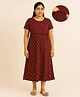 Putchi Cotton Knit Half Sleeves Floral Printed Maternity Dress With Two Layer Lift Nursing Access - Maroon