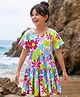 Pine Kids 100% Cotton Half Sleeves Floral Printed Tiered Dress - Multi Colour