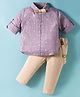 ToffyHouse Poplin Woven Full Sleeves Printed Party Shirt & Trouser Set With Bow & Suspender - Khaki