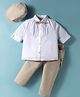 ToffyHouse Poplin Woven Full Sleeves Printed Party Shirt & Trouser With Bow Hat & Suspender - White & Tan