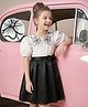 Hola Bonita Knit Half Sleeves Frock With Floral Embroidery & Bow Applique - Black & White