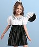 Hola Bonita Knit Half Sleeves Frock With Floral Embroidery & Bow Applique - Black & White