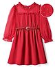 Hola Bonita Woven Full Sleeves Solid Coloured Dress With Belt & Frill Detailing - Red