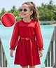 Hola Bonita Woven Full Sleeves Solid Coloured Dress With Belt & Frill Detailing - Red