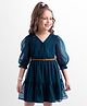 Hola Bonita Woven Three Forth Sleeves Solid Coloured Frock With Belt - Teal
