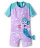 ROVARS Half Raglan Sleeves Legged Swimsuit with Mermaid Print & Tail Applique - Sea Green & Light Purple