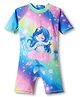 ROVARS Half Raglan Sleeves Legged Swimsuit with Unicorn Print - Multicolor