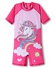 ROVARS Half Raglan Sleeves Legged Swimsuit with Unicorn Print & Tail Applique - Pink