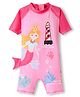 ROVARS Half Raglan Sleeves Legged Swimsuit with Mermaid Theme Print - Dark Pink
