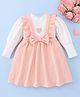 Mark & Mia Full Sleeves Winter Frock with Frill Detailing & Bow - Pink