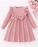 Mark & Mia Full Sleeves Winter Frock with Frill Detailing & Bow - Pink