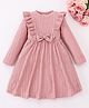 Mark & Mia Full Sleeves Winter Frock with Frill Detailing & Bow - Pink
