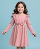 Mark & Mia Full Sleeves Winter Frock with Frill Detailing & Bow - Pink