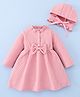 Mark & Mia Full Sleeves Frock & Cap with Frill Detailing & Bow - Pink