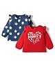 Doodle Poodle 100% Cotton Knit Full Sleeves Top with Floral Print & Frill Detailing Pack of 2 - Navy Blue & Red