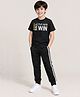 Bubble Berry Cotton Knit Half Sleeves Play Hard Win Text Printed Tee & Track Pants Set - Black