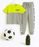 Bubble Berry 100% Cotton Knit Half Sleeves Boy Text Printed Cut & Sew Tee & Side Taped Joggers Set - Neon Green & Grey