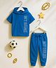 Bubble Berry 100% Cotton Knit Half Sleeves My Game My Rules Text Printed Coordinating Hooded Tee & Joggers Set - Blue