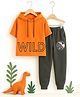 Bubble Berry Cotton Knit Half Sleeves Wild Text Printed Hooded Tee & Joggers Set - Orange