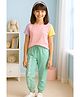 Bubble Berry Cotton Knit Half Sleeves Heart & Chase The Rainbow Text Printed Tee With Joggers Set - Multi Colour