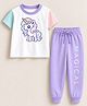 Bubble Berry Cotton Knit Half Sleeves Unicorn Printed Tee & Joggers Set - Purple