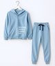 Bubble Berry Cotton Knit Full Sleeves Vacation Mode Text Printed Hoodie & Joggers Set - Light Blue