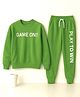 Bubble Berry Cotton Knit Full Sleeves Game On Text Printed Comfort Fit Tee & Joggers Set - Lime Green