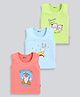 MOONKIDS Cotton Knit Pack Of 3 Sleeveless Baby Animals & Birds Printed Vests - Coral Sky Blue & Green