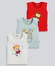 MOONKIDS Cotton Knit Pack Of 3 Sleeveless Baby Animals & Car Printed Vests - Olive Green Red & Beige