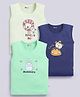 MOONKIDS Cotton Knit Pack Of 3 Sleeveless Baby Animals & Car Printed Vests - Mint Green Lime & Navy Blue