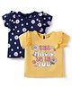 Doodle Poodle 100% Cotton Knit Half Sleeves Tops with Floral & Magic Is in You Text Print & Frill Detailing Pack of 2 - Navy Blue & Yellow